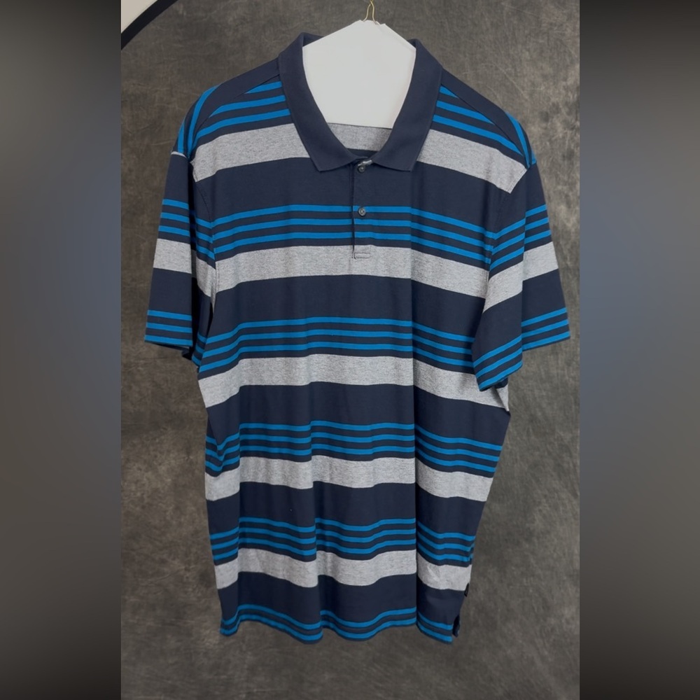 Calvin Klein Striped Polo XL Blue Gray Short Sleeve Cotton
